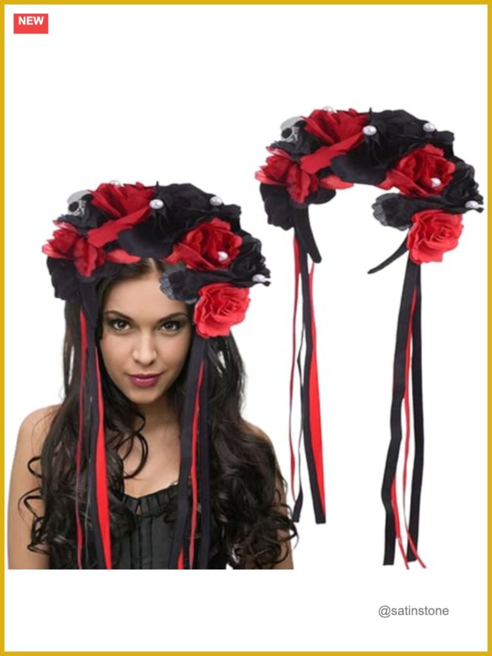Day of the Dead Halloween Flower Crown Skeleton Headband for Women
